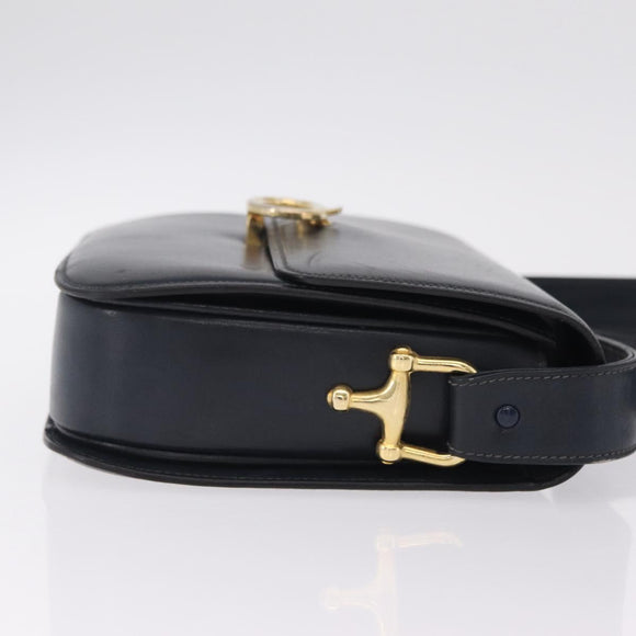 CELINE Shoulder Bag Leather Navy Gold Tone Auth ep16758