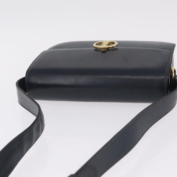 CELINE Shoulder Bag Leather Navy Gold Tone Auth ep16758