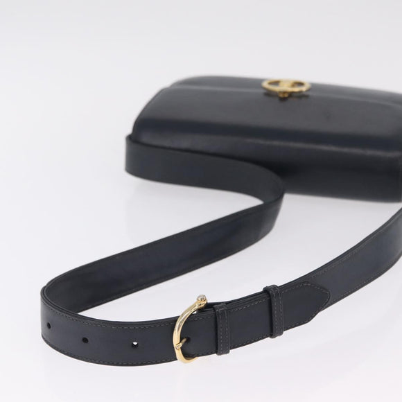 CELINE Shoulder Bag Leather Navy Gold Tone Auth ep16758