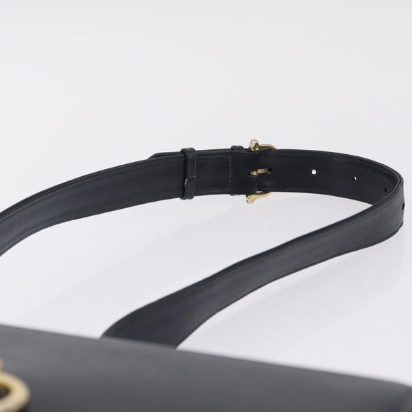 CELINE Shoulder Bag Leather Navy Gold Tone Auth ep16758