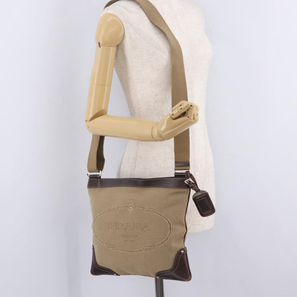 PRADA Shoulder Bag Canvas Beige Silver Auth ep16765