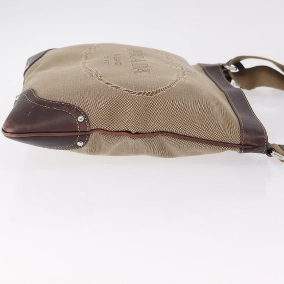 PRADA Shoulder Bag Canvas Beige Silver Auth ep16765