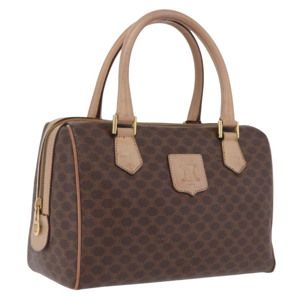 CELINE Macadam Hand Bag PVC Brown Gold Tone Auth ep16767