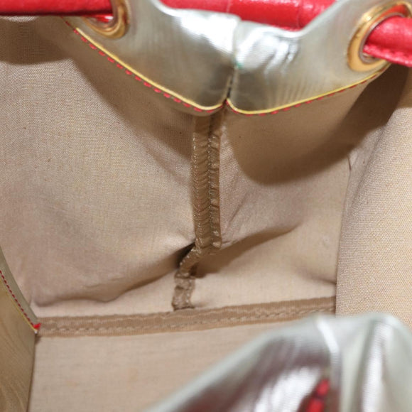 LOEWE Anagram Shoulder Bag Coated Canvas Silver Gold Auth ep16771
