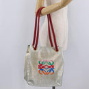 LOEWE Anagram Shoulder Bag Coated Canvas Silver Gold Auth ep16771-23