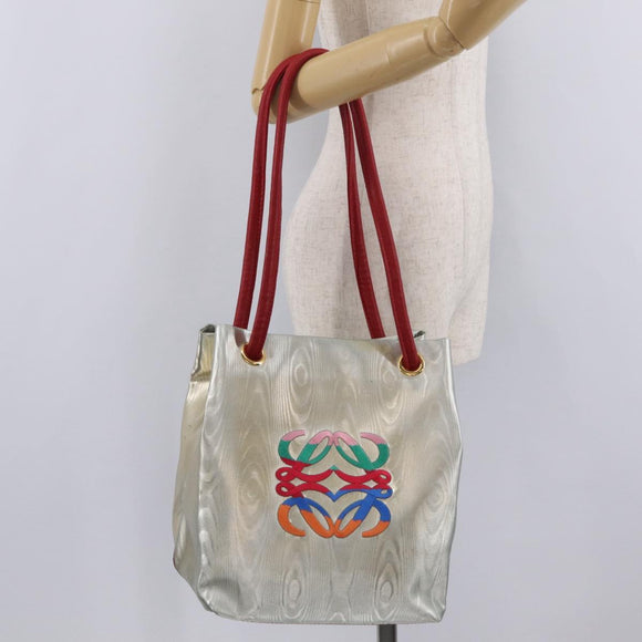 LOEWE Anagram Shoulder Bag Coated Canvas Silver Gold Auth ep16771