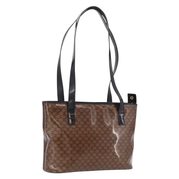 CELINE Macadam Tote Bag PVC Brown Gold Tone Auth ep16772A