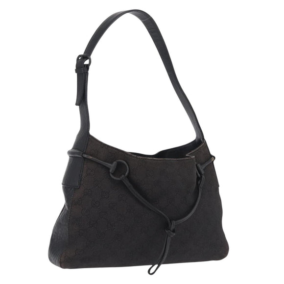 GUCCI GG Canvas Horsebit Shoulder Bag Black 101975 Auth ep16774