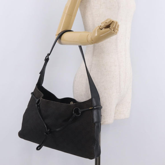 GUCCI GG Canvas Horsebit Shoulder Bag Black 101975 Auth ep16774