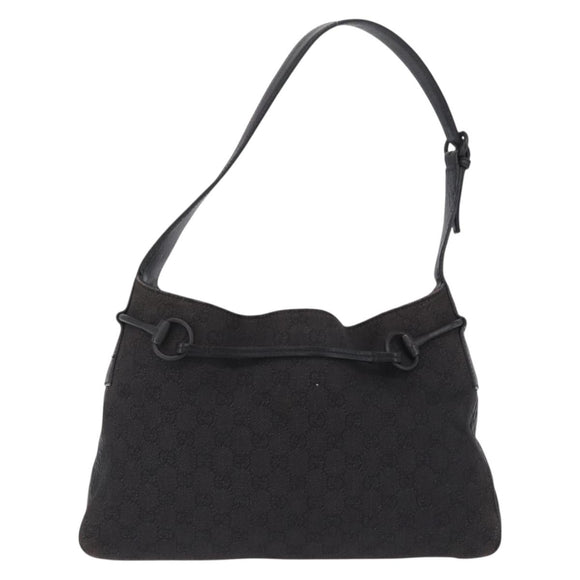 GUCCI GG Canvas Horsebit Shoulder Bag Black 101975 Auth ep16774