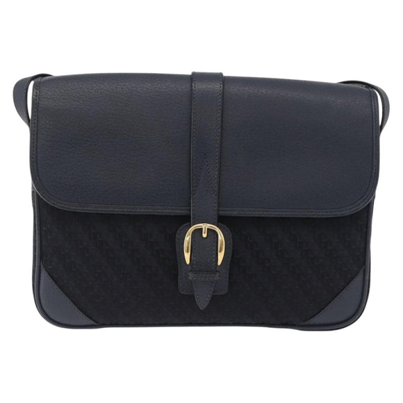 GUCCI Shoulder Bag Canvas Navy Gold Auth ep16775