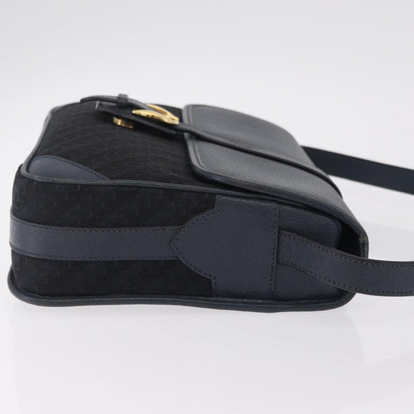 GUCCI Shoulder Bag Canvas Navy Gold Auth ep16775