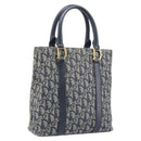 Christian Dior Trotter Canvas Hand Bag Navy Gold Tone Auth ep16785-1
