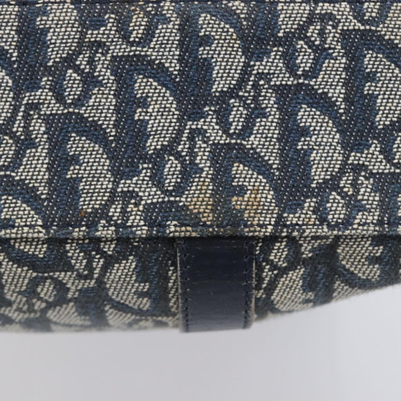 Christian Dior Trotter Canvas Hand Bag Navy Gold Tone Auth ep16785