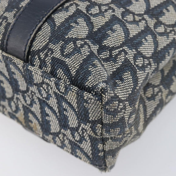 Christian Dior Trotter Canvas Hand Bag Navy Gold Tone Auth ep16785