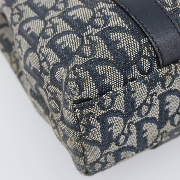 Christian Dior Trotter Canvas Hand Bag Navy Gold Tone Auth ep16785