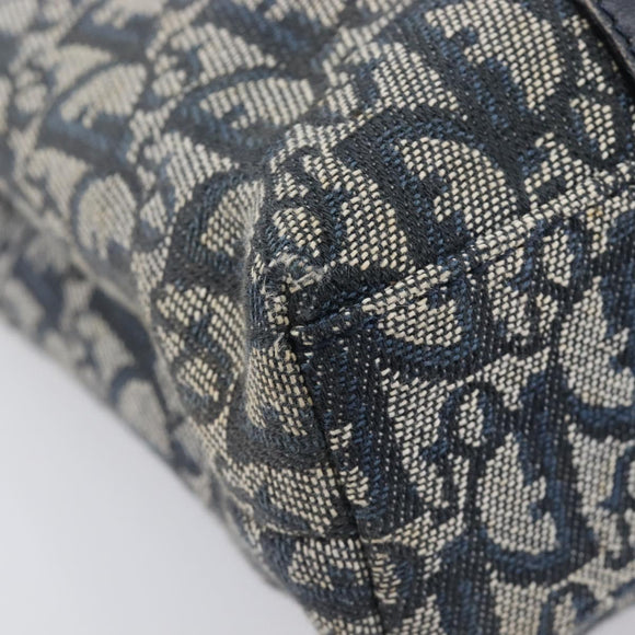 Christian Dior Trotter Canvas Hand Bag Navy Gold Tone Auth ep16785