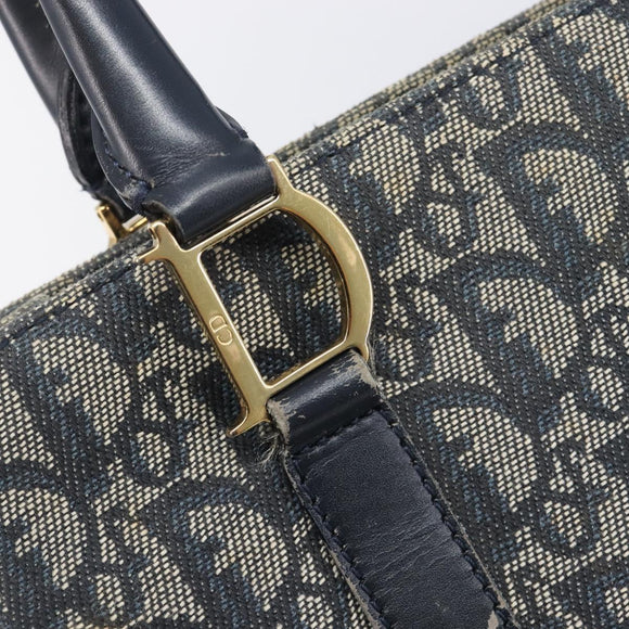 Christian Dior Trotter Canvas Hand Bag Navy Gold Tone Auth ep16785