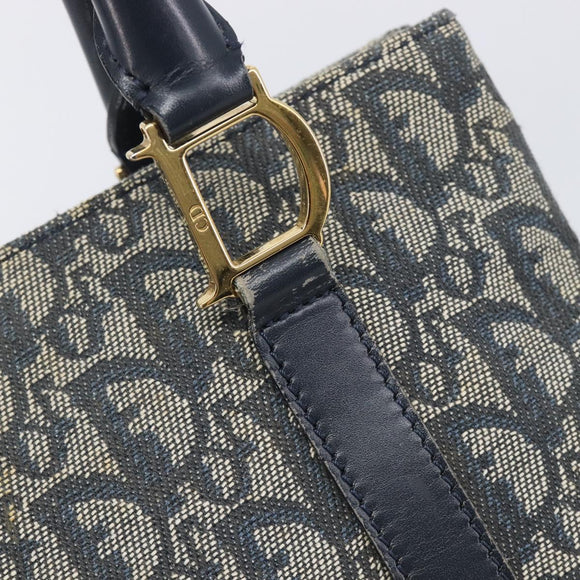 Christian Dior Trotter Canvas Hand Bag Navy Gold Tone Auth ep16785