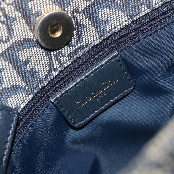 Christian Dior Trotter Canvas Hand Bag Navy Gold Tone Auth ep16785
