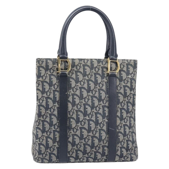 Christian Dior Trotter Canvas Hand Bag Navy Gold Tone Auth ep16785