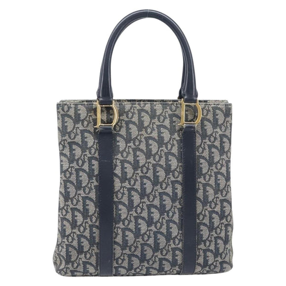 Christian Dior Trotter Canvas Hand Bag Navy Gold Tone Auth ep16785