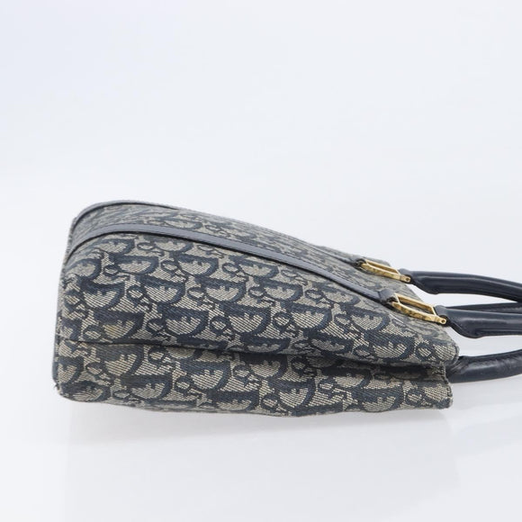 Christian Dior Trotter Canvas Hand Bag Navy Gold Tone Auth ep16785