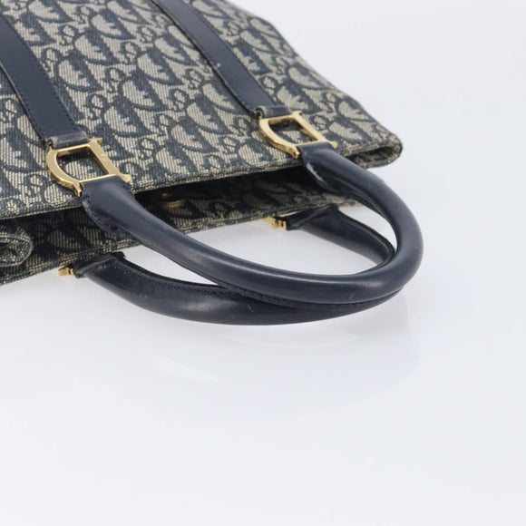 Christian Dior Trotter Canvas Hand Bag Navy Gold Tone Auth ep16785
