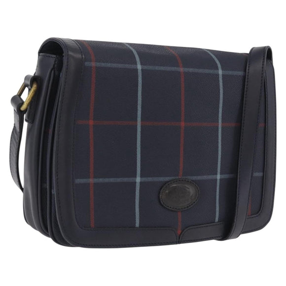 Burberrys Nova Check Shoulder Bag PVC Leather Navy Gold Tone Auth ep16786A
