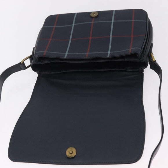 Burberrys Nova Check Shoulder Bag PVC Leather Navy Gold Tone Auth ep16786A