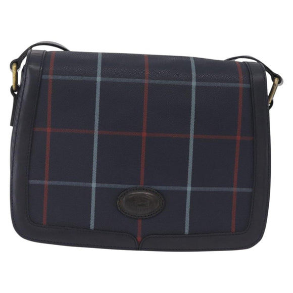 Burberrys Nova Check Shoulder Bag PVC Leather Navy Gold Tone Auth ep16786A