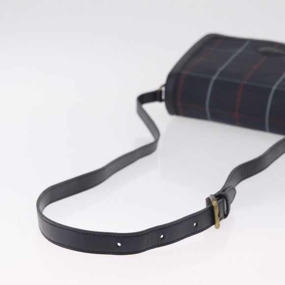 Burberrys Nova Check Shoulder Bag PVC Leather Navy Gold Tone Auth ep16786A