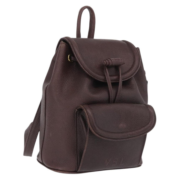 Saint Laurent Backpack Leather Brown Gold Auth ep16787