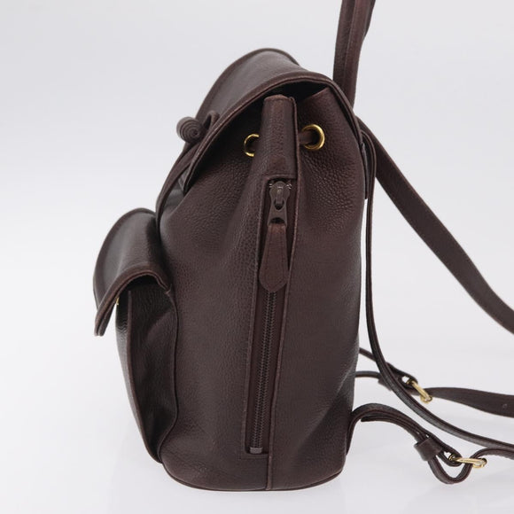 Saint Laurent Backpack Leather Brown Gold Auth ep16787