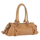 CELINE Hand Bag Leather Beige Gold Tone Auth ep16789A-1