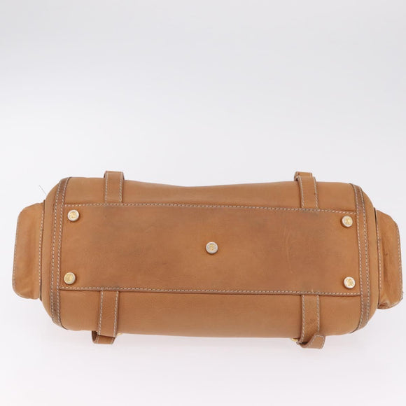 CELINE Hand Bag Leather Beige Gold Tone Auth ep16789A