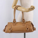 CELINE Hand Bag Leather Beige Gold Tone Auth ep16789A-27