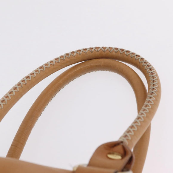 CELINE Hand Bag Leather Beige Gold Tone Auth ep16789A