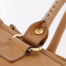 CELINE Hand Bag Leather Beige Gold Tone Auth ep16789A-9