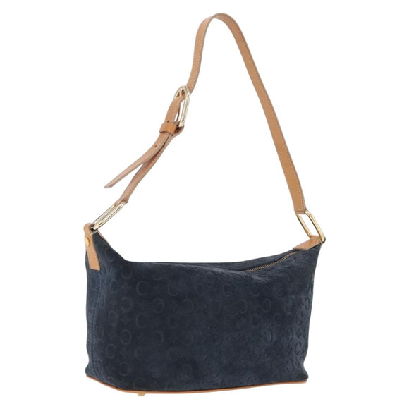 CELINE C Macadam Canvas Shoulder Bag Suede Navy Gold Auth ep16792A