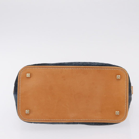 CELINE C Macadam Canvas Shoulder Bag Suede Navy Gold Auth ep16792A