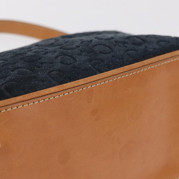 CELINE C Macadam Canvas Shoulder Bag Suede Navy Gold Auth ep16792A