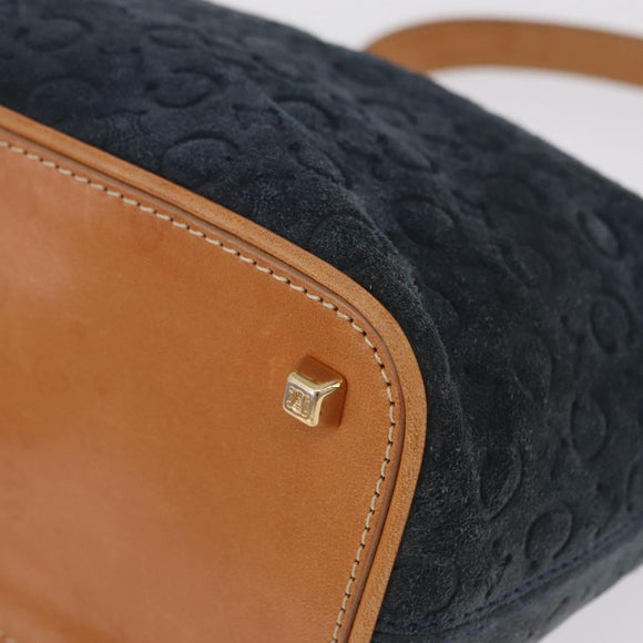 CELINE C Macadam Canvas Shoulder Bag Suede Navy Gold Auth ep16792A