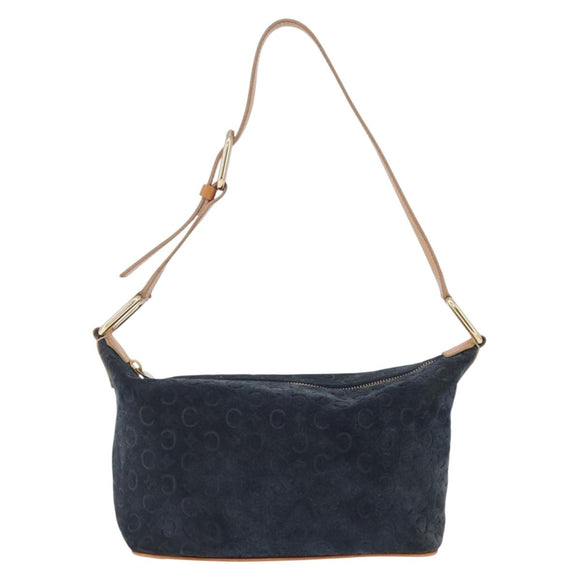 CELINE C Macadam Canvas Shoulder Bag Suede Navy Gold Auth ep16792A