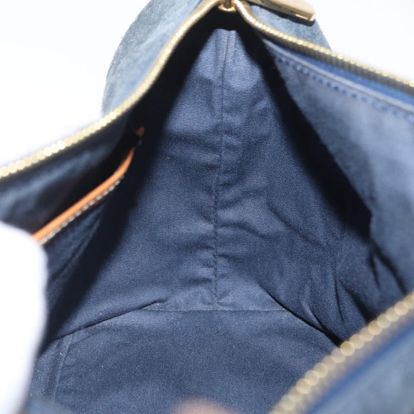 CELINE C Macadam Canvas Shoulder Bag Suede Navy Gold Auth ep16792A
