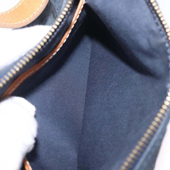 CELINE C Macadam Canvas Shoulder Bag Suede Navy Gold Auth ep16792A