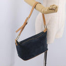 CELINE C Macadam Canvas Shoulder Bag Suede Navy Gold Auth ep16792A-26