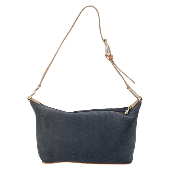 CELINE C Macadam Canvas Shoulder Bag Suede Navy Gold Auth ep16792A