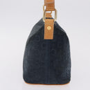 CELINE C Macadam Canvas Shoulder Bag Suede Navy Gold Auth ep16792A-5