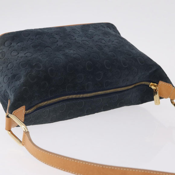 CELINE C Macadam Canvas Shoulder Bag Suede Navy Gold Auth ep16792A